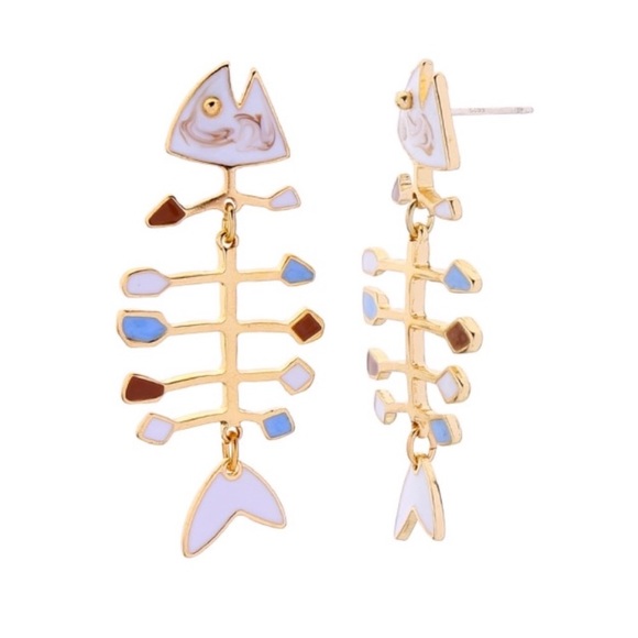 Fish Bone Long Statement Earrings - Picture 4 of 5